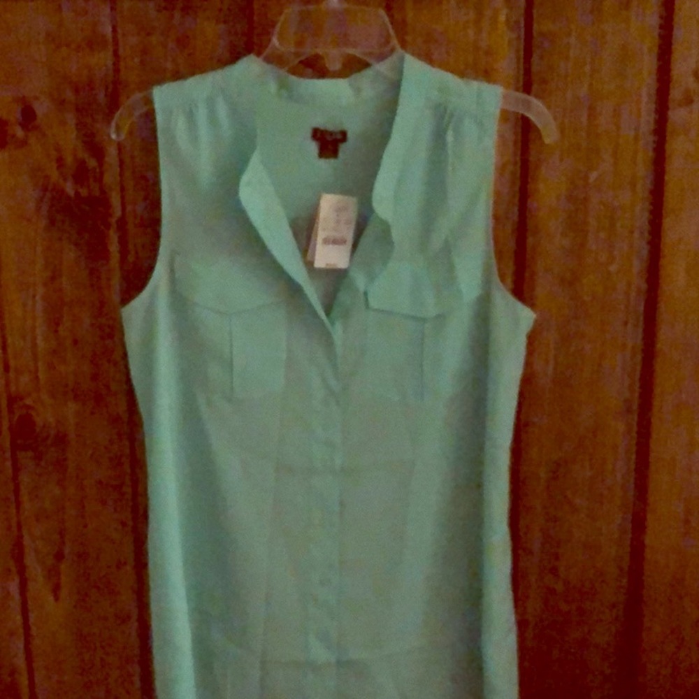 Teal sleeveless button up blouse